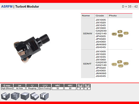 ASRFM | Turbo4 Y�ksek H�z Y�ksek �lerleme 4 Kenarl� Kaba Frezeleme Vidal� Model D = 35 - 42